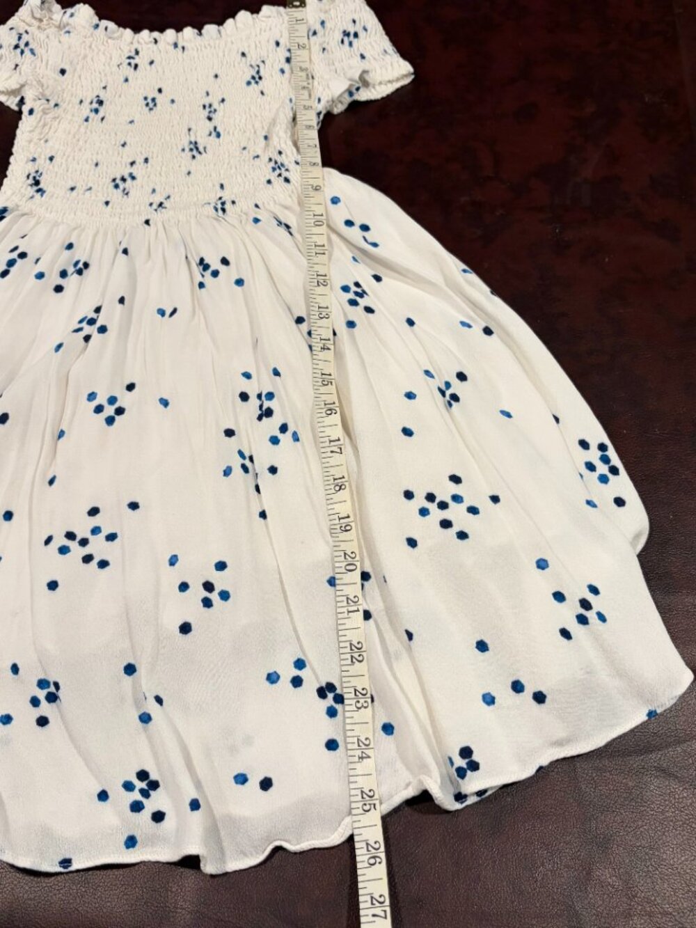 Lulus off the shoulder white smocked dress with blue dots design, XS - Picture 8 of 8